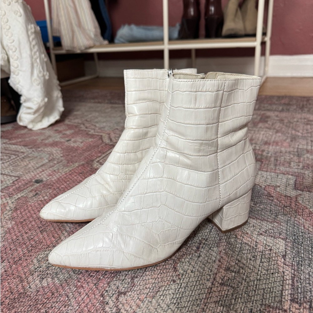 Dolce Vita Cream Croc-Embossed Ankle Booties